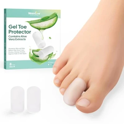 Abbildung von Welnove Gel Zehenkappe und Zehenschutz 12er Pack Aloe Vera Extrakt infundiert Silikon Zehenabdeckungen für Schmerzlinderung, fehlende oder eingewachsene Zehennägel, Hühneraugen, Schwielen, Blasen