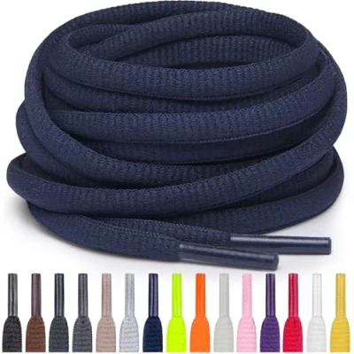 Abbildung von Miscly Schnürsenkel Oval, Reißfest für Sportschuhe, Sneaker und Laufschuhe 100% Polyester Ø 6mm (91 cm, Marineblau)