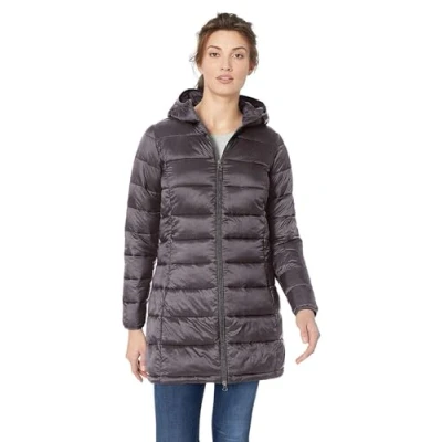 Abbildung von Amazon Essentials Damen Leichter, wasserabweisender Puffermantel mit Kapuze (erhältlich in Übergröße), Dunkelgrau Meliert, S