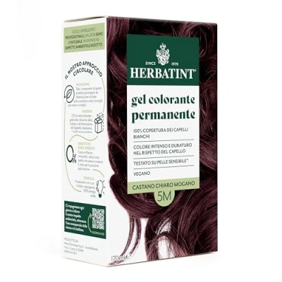 Abbildung von Herbatint Permanentes Haarfärbe Gel, 5 m, hellbraun, Mahagoni, 170 ml, ohne Ammoniak, 100% Abdeckung für weißes Haar, empfindliche Haut, mit 8 natürlichen Bio Extrakten
