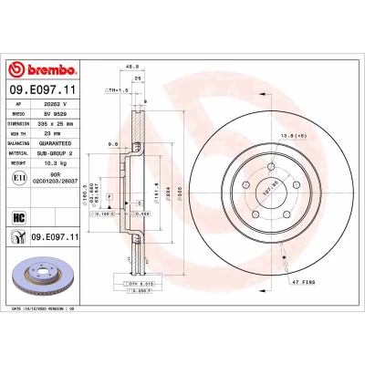 Abbildung von BREMBO 09.E097.11 Bremsscheibe 335 25 5 innenbelüftet beschichtet hochgekohlt FORD: FOCUS 3 Turnier,