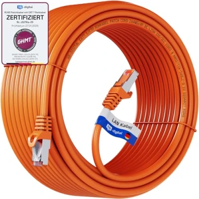 Abbildung von HB DIGITAL 10m LAN Kabel CAT 7 Rohkabel RJ45 S/FTP Netzwerkkabel Ethernet Patchkabel bis zu 10 Gbps 600 MHz Kupfer Profi PiMF für Patchpanel Switch Router Modem Orange