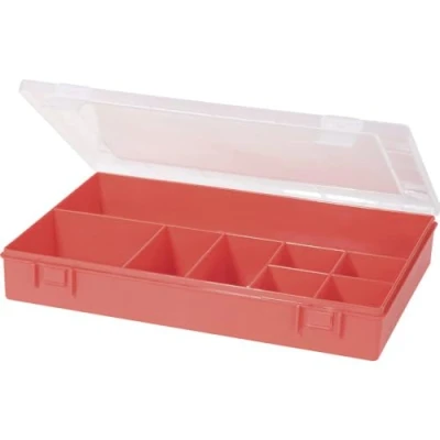 Abbildung von hünersdorff Sortimentskasten PP Classic mit 8 Fächern stabile Sortierbox für Schrauben und andere Kleinteile feste Facheinteilung 22,5 x 33,5 5,5 cm, rot