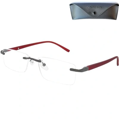 Abbildung von Mini Brille Randlose Lesebrille mit rechteckigen Gläsern Gratis Etui, Edelstahl Rahmen (Rot), Lesehilfe Herren und Damen +2.5 Dioptrien