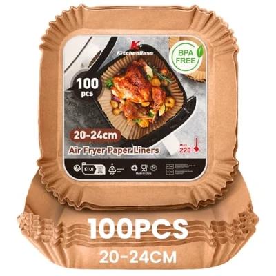 Abbildung von KitchenBoss Airfryer Backpapier für Heißluftfritteuse: 100 Stück 20 24cm Air Fryer Antihaft Wasserdicht Ölfest Einwegschalen Luftfritteuse Pergamentpapier Liner COSORI,Ofen, Mikrowelle
