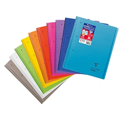 Abbildung von Clairefontaine 396701C Koverbook Collegeblock (mit Einband aus PP, robust, Spiralbindung, DIN A4+, 80 Blatt, 90g, liniert mit Rand) 1 Stück farbig sortiert