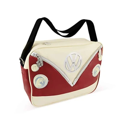 Abbildung von BRISA VW Collection Volkswagen Schulter Umhänge Reise Tasche Freizeit Bag mit T1 Bulli Bus Motiv (Bus Front/Rot/Unisex/34cm)
