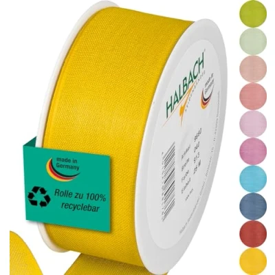 Abbildung von Halbach Seidenbänder Geschenkband Breite 40mm Länge 25m Schleifenband made in Germany Geschenkbänder Vielzahl von Farben und Breiten, perfekt zum Verpacken Dekorieren, Farbe: honiggelb