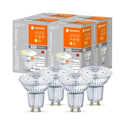 Abbildung von LEDVANCE Smarte LED Reflektorlampe mit WiFi Technologie, Sockel GU10, Warmweiß (2700 K), Dimmbar, ersetzt Reflektorlampen 40 W, SMART+ SPOT GU10 Dimmable, 4er Pack