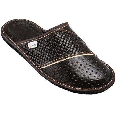Abbildung von ESTRO Hausschuhe Herren Leder Herrenhausschuhe Hausschuh Männer Pantoffel Pantoffeln Pantoletten Slipper Mann M66 (42 EU, Braun)