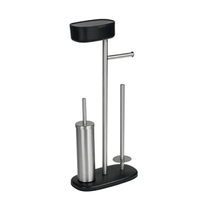 Abbildung von WENKO Stand WC Garnitur mit Box Rivazza, integriertem Toilettenpapierhalter, Bürstenhalter, Ersatzrollenhalter und Ablagebox, rostfreier Edelstahl/Kunststoff, 17 x 72,5 32 cm, Schwarz