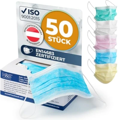 Abbildung von ISC Hygiene &amp; Safety OP Vlies Mundschutz Maske (50 Masken mit Elastikband in Komfortlänge, 3 lagig, 100% PP, Nasenbügel, glasfaserfrei, latexfrei, lagig blau