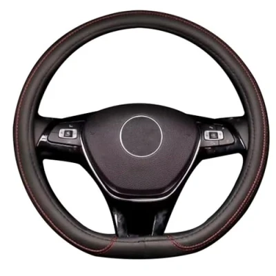 Abbildung von Pahajim D Typ Leder Auto Lenkradbezug 38CM/15&#039;&#039; mit Haltbarkeit Sicherheit rutschfest Lenkradschutz flachem Boden für Männer Frauen (Rot)