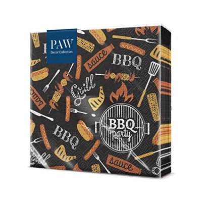 Abbildung von PAW Serviette Papier 3 Plis (33 x 33 cm) I Lot de 20 Grill Décoration Table Idéale Fête D&#039;Anniversaire, Jardin, Famille, Pique Nique (BBQ Party)