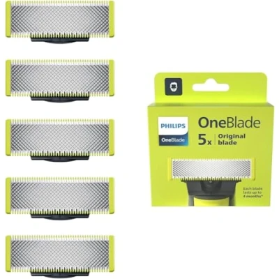 Abbildung von Philips OneBlade Authentische Ersatzklingen für alle und Pro Modelle, aus langlebigem Edelstahl, original von Philips, 5er Pack (Modell QP250/50)