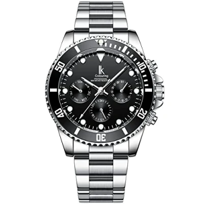 Abbildung von Alienwork Automatikuhr Armbanduhr Herren Damen Silber Edelstahl Metallarmband Kalender Schwarz Multi Funktion Glasboden