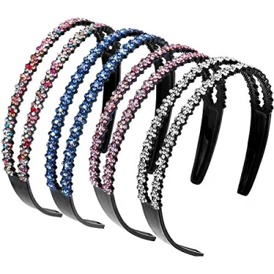Abbildung von Strass Haarband Doppel Kristall Seite Modische Haarreife Hart Rutschfeste Zinken Stirnband Haarschmuck für Damen Mädchen 4 Stück (Gemischte Farben)