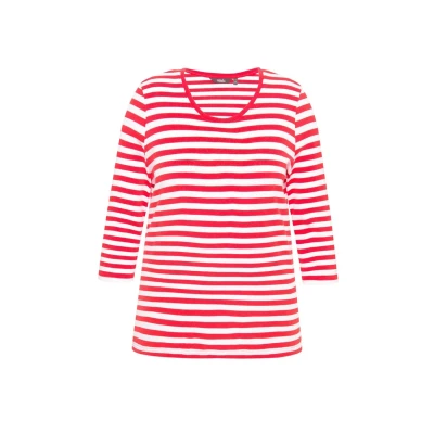Abbildung von Ulla Popken Striped 3/4 Sleeve TEE Langarmshirt, Damen, Größe: 42/44, Hibiscus red