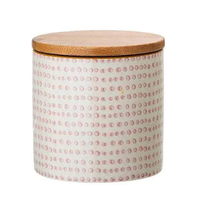Abbildung von Bloomingville Dose Susie Aufbewahrung Behälter Topf Pott luftdicht Ø 10 x H cm, rosa, Keramik, Bambus, fasst ca. 400 ml