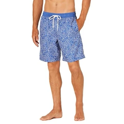 Abbildung von Amazon Essentials Herren Badehose, Schnell Trocknend, 23 cm, Marineblau Weiß Floral Gemalte, XL