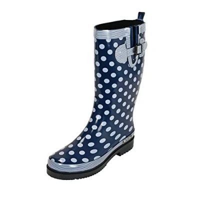 Abbildung von MADSea Damen Gummistiefel Ocean High Langschaft, Dunkelblau mit weißen Punkten, 38 EU