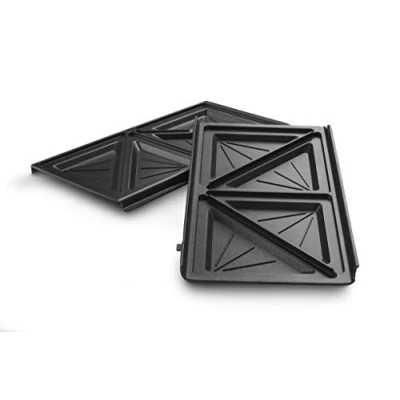 Abbildung von De&#039;Longhi Sandwichplatten Set DLSK154 Küchenzubehör für Multigrill SW12, Grilleinsatz mit diagonaler Vertiefung, spülmaschinengeeigneter Aluminiumdruckguss, Schwarz