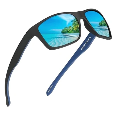 Abbildung von JIM HALO Polarisiert Sport Sonnenbrille Spiegel Wickeln Um Fahren Angeln Damen Herren(Schwarz/Spiegel Blau)