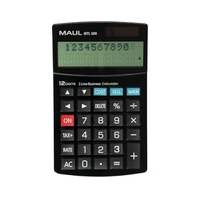 Abbildung von MAUL kaufmännischer Taschenrechner MTL 600 Rechner mit kaufmännischen Funktionen 12 stelliges Display 2 Zeilen inkl. Steuerrechnung und Korrekturfunktion Solar/Batterie Schwarz