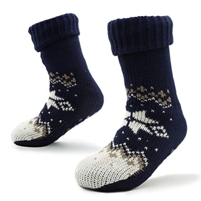 Abbildung von CityComfort Haussocken Herren, Kuschelsocken Herren mit Fleece Futter und ABS Anti Rutsch Noppen (Marineblauer Zopfstrick)
