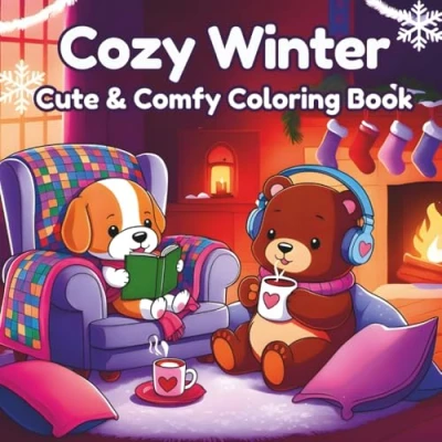 Abbildung von Cozy Winter: Cute &amp; Comfy Coloring Book for Adults and Teens, Heartwarming Designs Featuring Adorable Animals in Various Winter Activities Relaxation (Cozy Spaces Coloring)