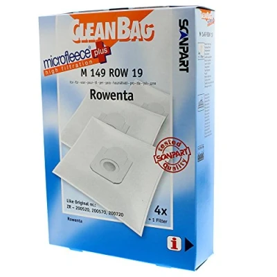 Abbildung von CleanBag M 149 ROW 19 Staubbeutel, wie Original: ZR 200520, 200570, 200720, Inhalt: 4 Staubsaugerbeutel + 1 Universalfilter, Farbe: Weiß