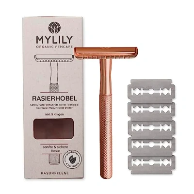 Abbildung von MYLILY Rasierhobel inklusive 5 Rasierklingen I deine perfekte Rasur Damen Safety razor Intimbereich Rasierer plastikfrei zero waste shaving Rosegold