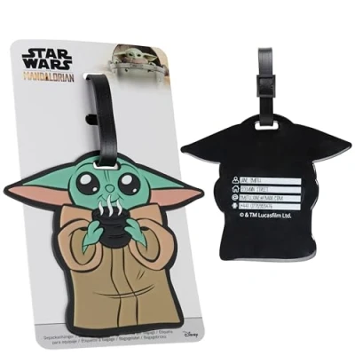 Abbildung von Disney Kofferanhänger für Flugreisen &amp; Kreuzfahrten, Luggage Tag mit Adresse Name Stitch Travel Essentials (Grün Baby Yoda)