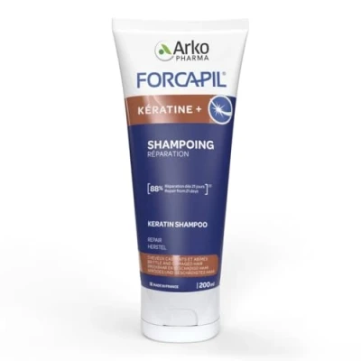 Abbildung von ARKOPHARMA Forcapil® Keratin Shampoo sprödes und geschädigtes Haar Provitamin B6 stärkt die Haarfaser schnelle Ergebnisse in 21 Tagen ohne Silikone 200 ml