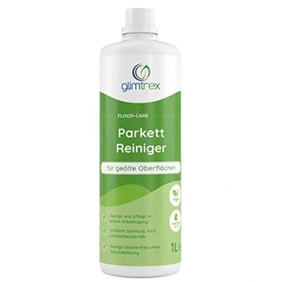 Abbildung von glimtrex Floor Care Parkettreiniger geölt (1,0l) mit 2 in 1 Funktion reinigt und pflegt geölte Holzböden oberflächen einem Arbeitsgang Parkett Reinigung &amp; Fleckenentferner