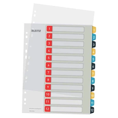Abbildung von Leitz PC beschriftbares Register in A4 Format, 1 12, Robust, Mehrfarbig, Cosy Serie, 12480000