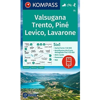 Abbildung von KOMPASS Wanderkarte 75 Valsugana, Trento, Piné, Levico, Lavarone 1:50.000: 5in1 , mit Panorama, Aktiv Guide und Detailkarten inklusive ... in der App. Fahrradfahren. Skitouren.