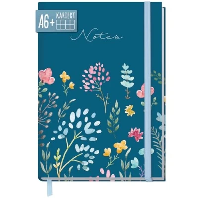 Abbildung von paper&amp;you® Notizbuch kariert A6+ mit Gummiband [Happy Flower] 156 Seiten, 78 Blatt Notizheft, Bullet Journal, Tagebuch nachhaltig &amp; klimafreundlich