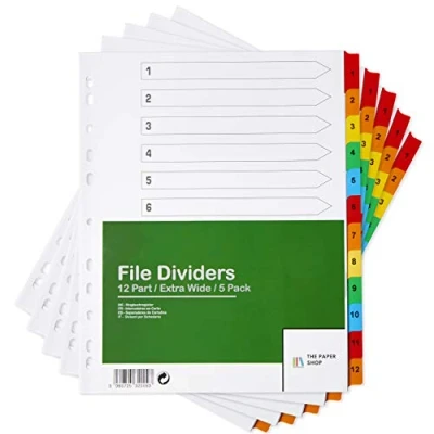 Abbildung von [5er Set] ordner Register A4 Farbig 12 teiliges extra breit Trennblätter für nummeriert 112 (1 12) einfach perfekt zum Organisieren