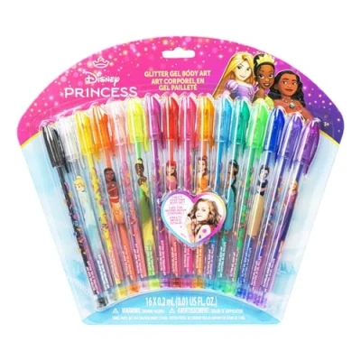 Abbildung von Disney Prinzessin 16 teiliges set mit Glitzerstiften zum Bemalen des Körpers in glitzernden und leuchtenden Farben, für Kinder ab 3 Jahren von Townley Girl