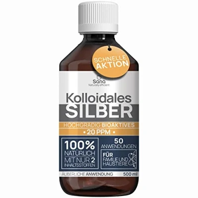 Abbildung von Kolloidales Silber 20 PPM 500 ml ● Premium Silberwasser Stärker als 10ppm Für Mensch, Hund &amp; Katze Carbon Neutral 100% natürlich mit 2 Zutaten