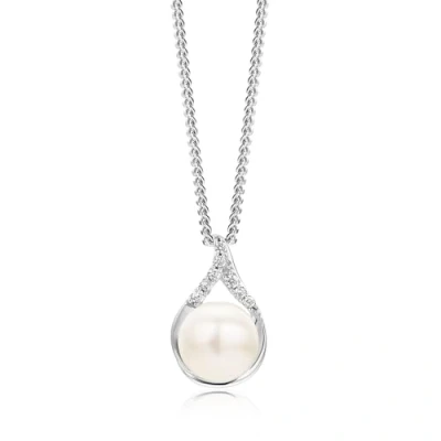 Abbildung von Miore Kette Halskette Damen Silberfarbig 925 Sterling Silber Weißer Zirkonia Steinchen Süßwasserperle 45 cm