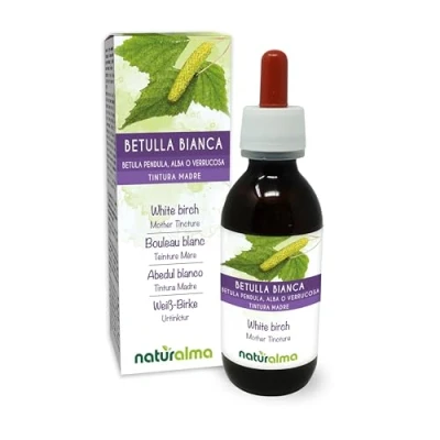 Abbildung von Weiß Birke oder Hänge (Betula pendula, alba verrucosa) Blätter Alkoholfreier Urtinktur Naturalma Flüssig Extrakt Tropfen 120 ml Nahrungsergänzungsmittel Veganer