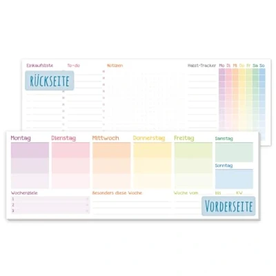 Abbildung von paper&amp;you® Wochenplaner ohne festes Datum [Rainbow] 50 Blatt Tischkalender Block quer undatiert inkl. Terminplaner, Habit Tracker, To Do Liste, Einkaufsliste, Notizen klimafreundlich &amp; nachhaltig