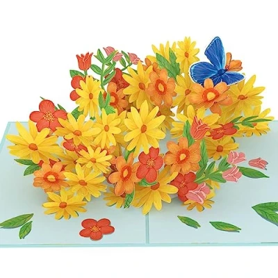 Abbildung von papercrush® Pop Up Karte Blumen „Bunte Gänseblümchen mit Schmetterling“ 3D Blumenkarte für Frau, Mutter &amp; Freundin (Muttertag, Geburtstagskarte, Gute Besserung) Geldgeschenk Gutschein Garten