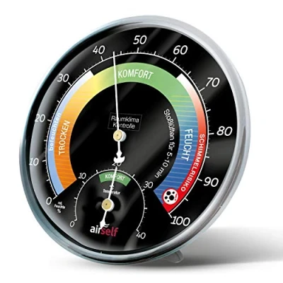 Abbildung von Thermo Hygrometer analog Raumthermometer und Feuchtigkeitsmesser Raumklimakontrolle anhand bunter Zonen