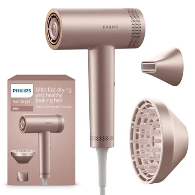 Abbildung von Philips Haartrockner 8000 Series, mit ThermoShield Advanced, Ionisierungsfunktion, bürstenlosem DC Motor, Kopfhautpflege, 1.400 W, Rosé, Modell BHD837/10