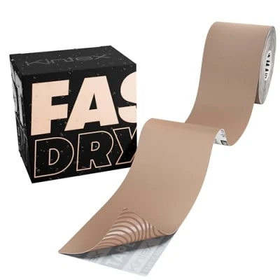 Abbildung von Kintex Kinesiologie Tape wasserfest &amp; schnelltrocknend, 5 cm x m, FastDry Tape, hautfreundliches Physio Medizinisches für Sport Physiotherapie (Beige)