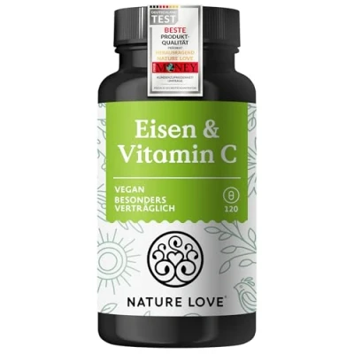 Abbildung von NATURE LOVE® Eisen mit natürlichem Vitamin C Kapseln 20mg Eisenbisglycinat und 43mg 120 vegan, geschmacksneutral in Deutschland produziert