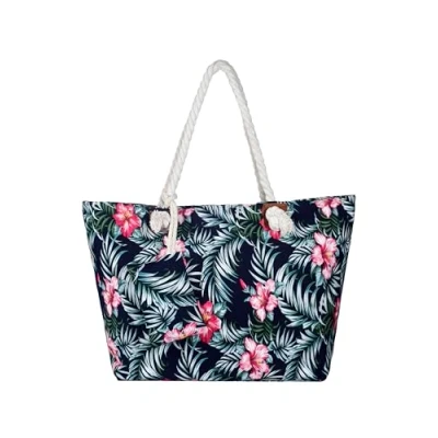 Abbildung von DonDon Strandtasche XXL Familie Badetasche Damen mit Reißverschluss Beach bag groß Sunshine Flower Navy